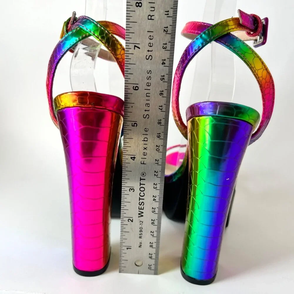 So Me Rainbow Heels Women Sexy holographic multicolor mermaid platforms Size 6.5